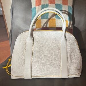 Coach Bleeker Preston Edgepaint White and Yellow Pebbled Leather Handbag